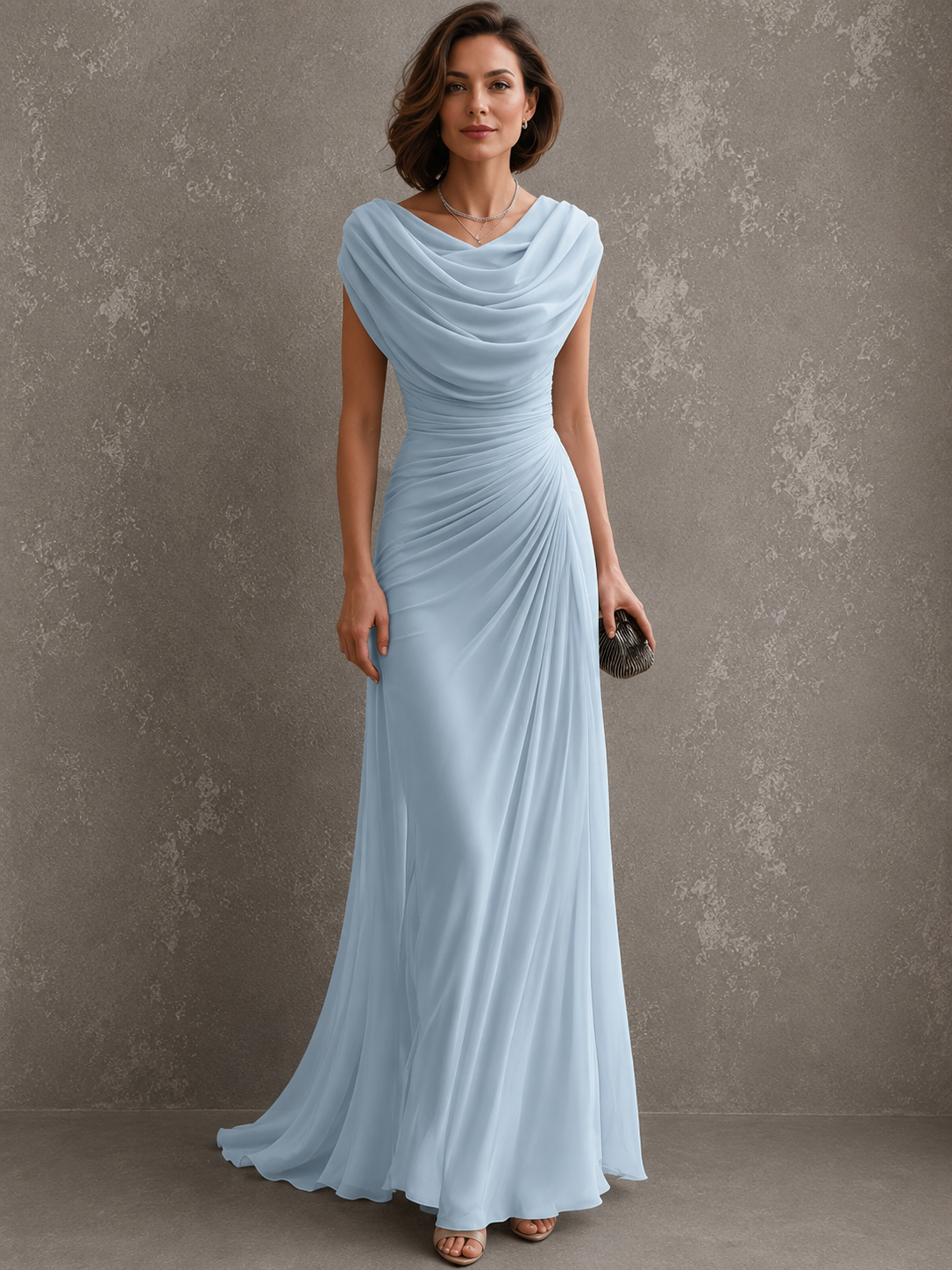 Maxi-jurk met drapering en watervalhals