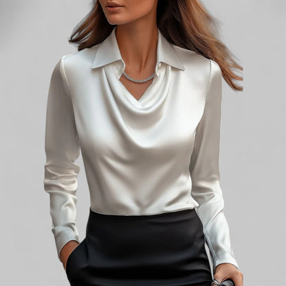 Blouse met drapeerkraag en lange mouwen